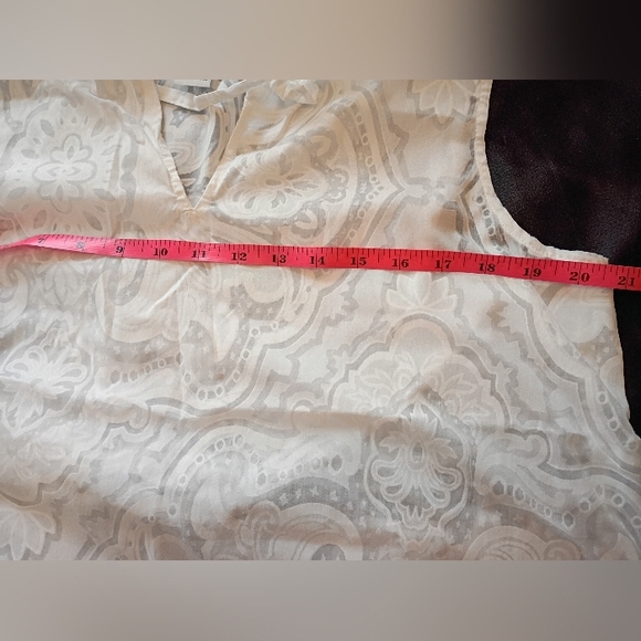 liz claiborne white shirt sleeveless top sheer lace pattern size large casual - Picture 6 of 7